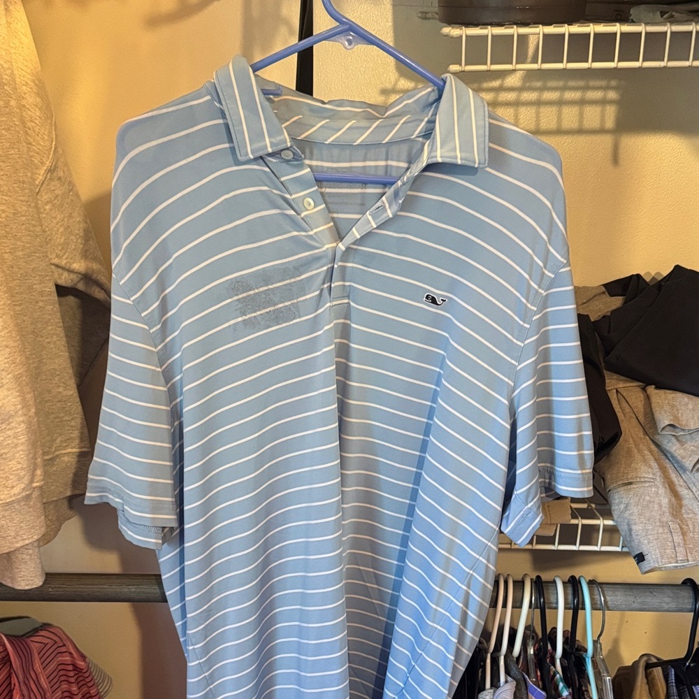 Vineyard Vines Light Blue and White Striped Polo